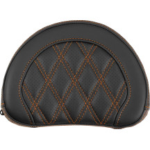 Contoured Sissy Bar Pad — 10 in, 8 in, Black, Orange Stitching