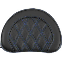 Contoured Sissy Bar Pad — 10 in, 8 in, Black, Blue Stitching