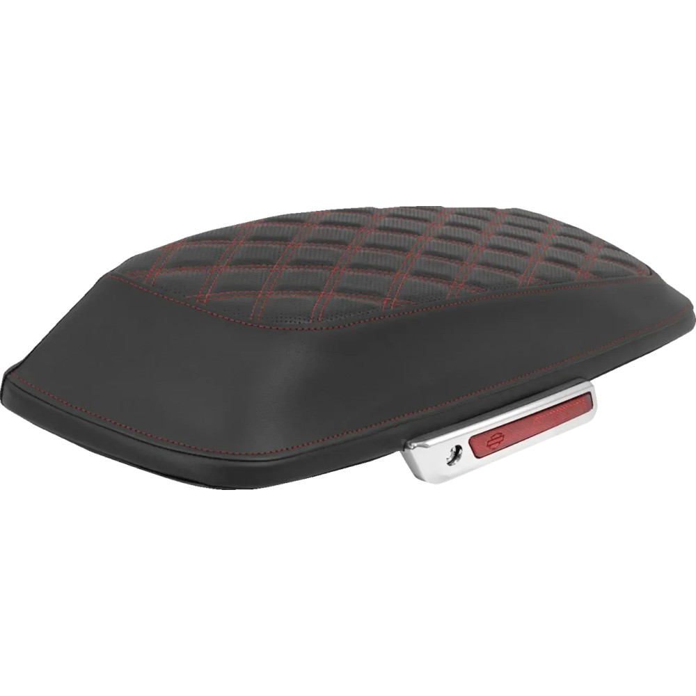 Lattice Stitched Saddlebag Lid Covers — Pair, Black, Red Stitching