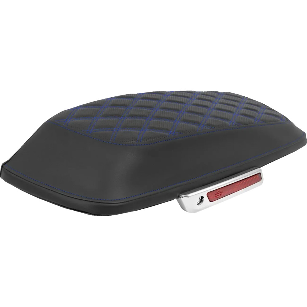 Lattice Stitched Saddlebag Lid Covers — Black, Blue Stitching