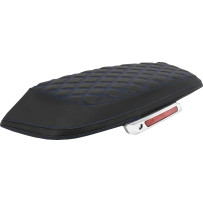 Lattice Stitched Saddlebag Lid Covers — Pair, Black, Blue Stitching