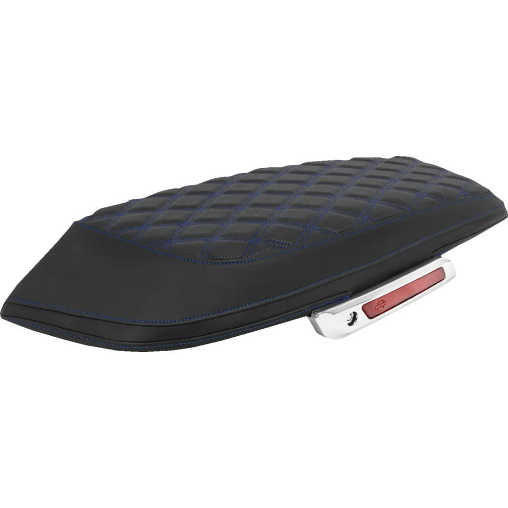Lattice Stitched Saddlebag Lid Covers — Pair, Black, Blue Stitching