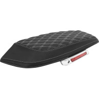 Lattice Stitched Saddlebag Lid Covers — Black, White Stitching, Pair