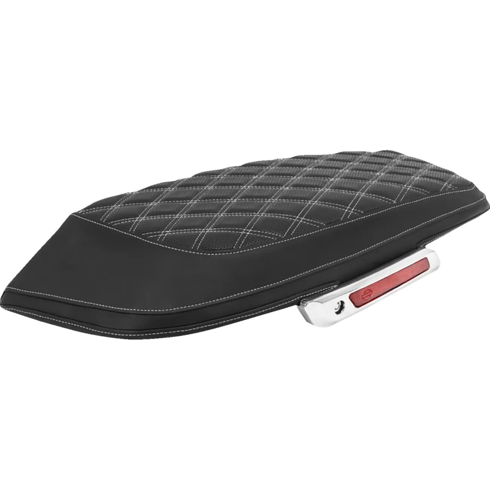 Lattice Stitched Saddlebag Lid Covers — Black, White Stitching, Pair