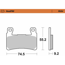 RoadPro Sintered Metal Brake Pads — 74.4 mm, 55.2 mm, 9.2 mm, Set of 2