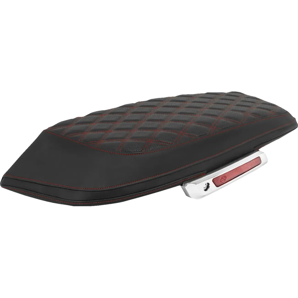 Lattice Stitched Saddlebag Lid Covers — Black, Red Stitching