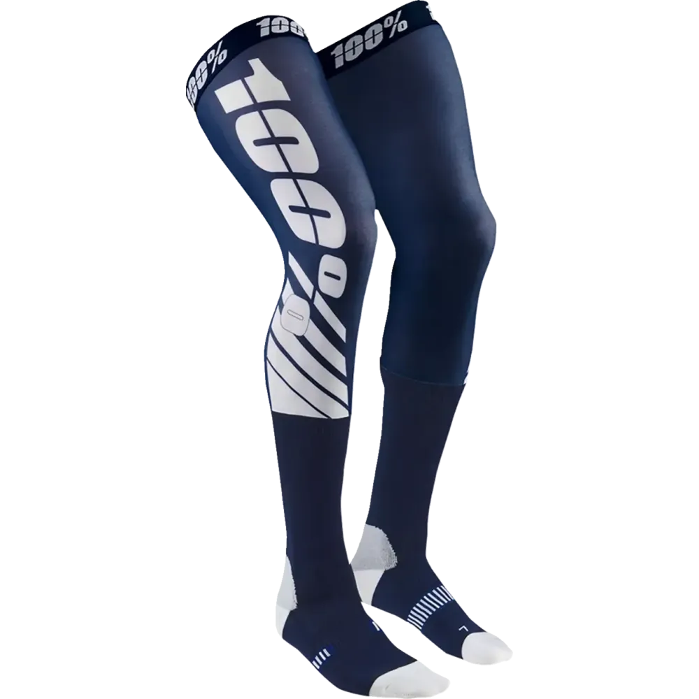 REV Knee Brace Performance Moto Socks — Knee-High, L/XL, Navy/White