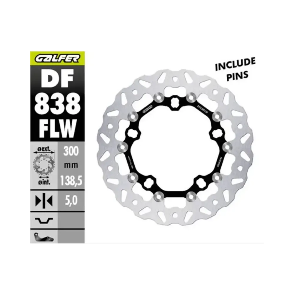 Brake Rotor Floating Wave — 300 mm, 5 mm, 5 Hole, Black, Silver