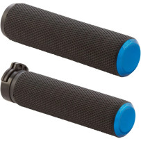 Knurled Grips — 1" handlebar diameter, Black, Blue
