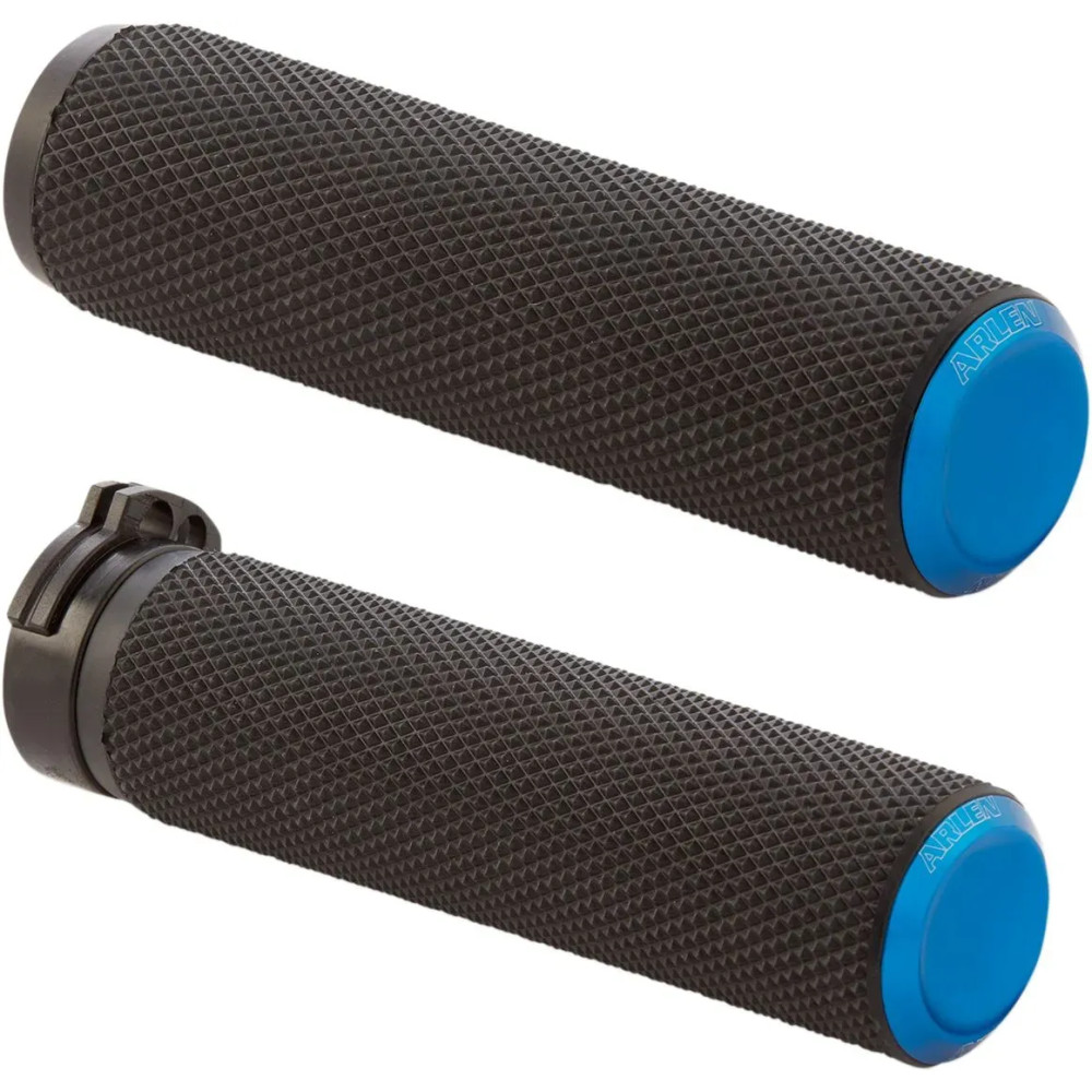 Knurled Grips — 1" handlebar diameter, Black, Blue