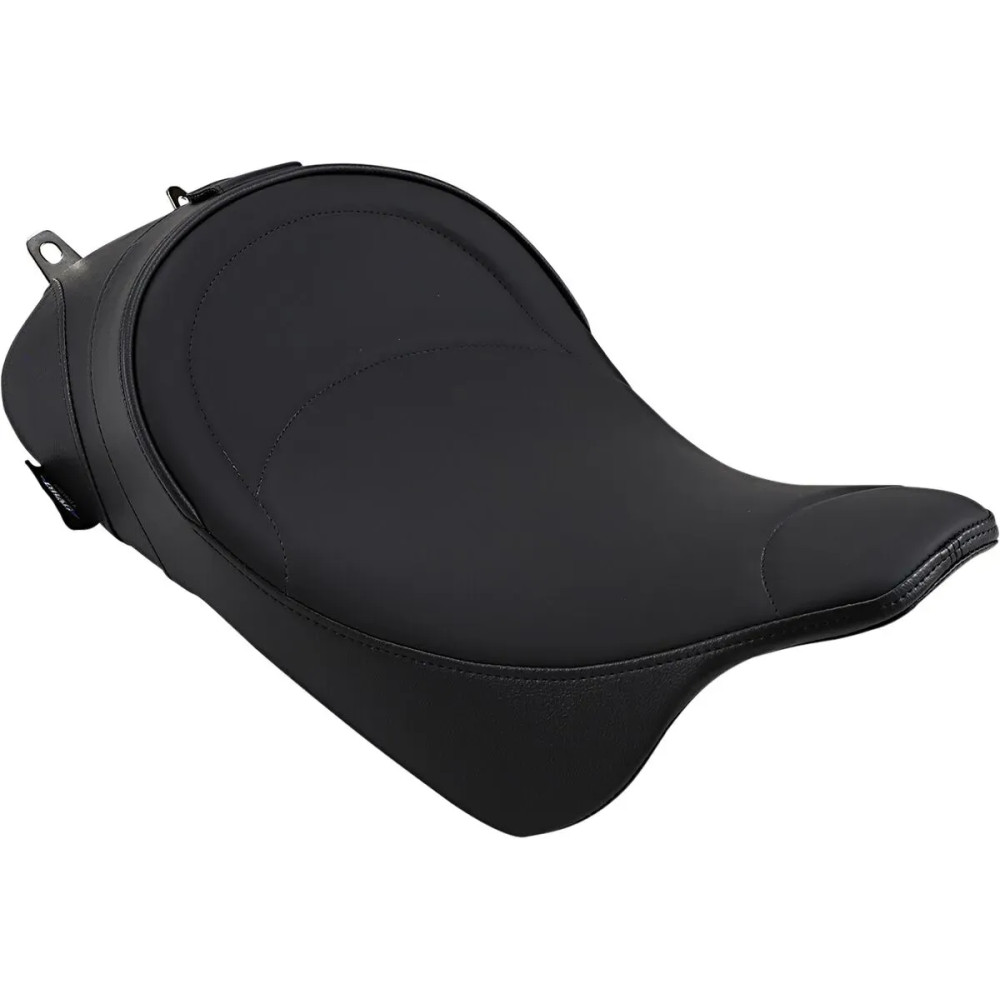 Backrest Compatible Solo Seat — 21-1/2" overall length, 12" width, lowers rider 1/2", Black