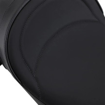 Backrest Compatible Solo Seat — 21-1/2" overall length, 12" width, lowers rider 1/2", Black