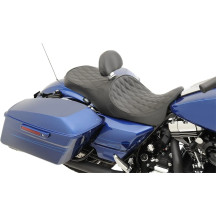Forward Positioned 2-Up Low Profile Touring Leather Seat — Black, Forward positioning, Overall length 77.5 cm (30-1/2")