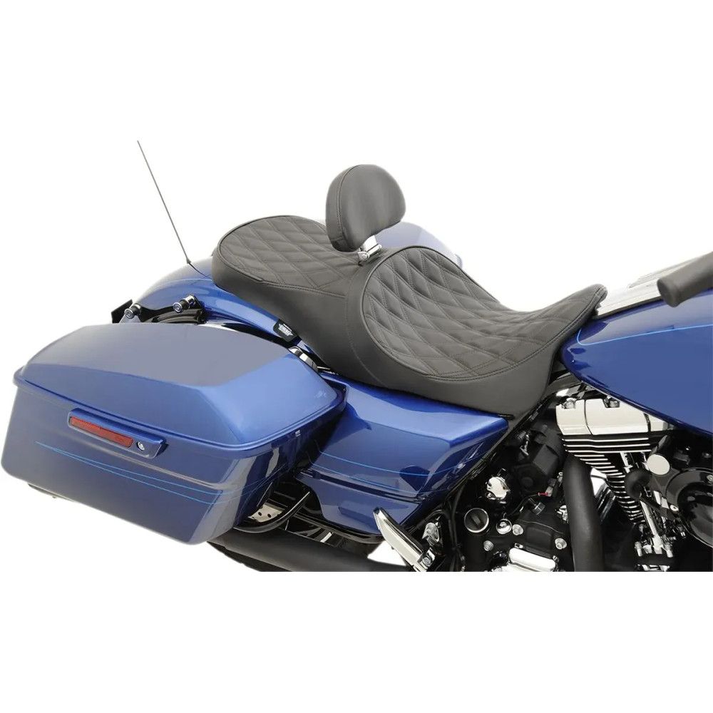 Forward Positioned 2-Up Low Profile Touring Leather Seat — Black, Forward positioning, Overall length 77.5 cm (30-1/2")