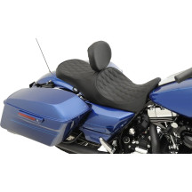 Forward Positioned 2-Up Low Profile Touring Leather Seat — Black, Forward positioning, Overall length 77.5 cm (30-1/2")