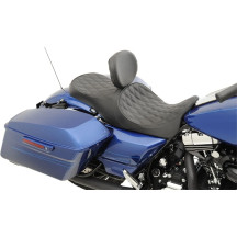 Forward Positioned 2-Up Low Profile Touring Leather Seat — Black, Forward positioning, Overall length 77.5 cm (30-1/2")