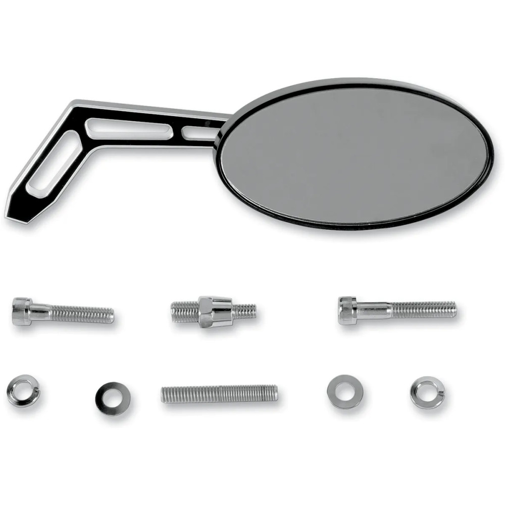 Billet Aluminum Mirror — 63.5 mm head, 127 mm width, 165 mm stem, screw-in mount, matte black