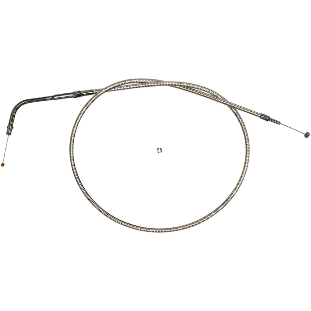 Polished Stainless Steel Braided Throttle/Idle Cable — 73 cm (28-3/4") housing, 13 cm (5-1/8") travel, 45° elbow, Silver