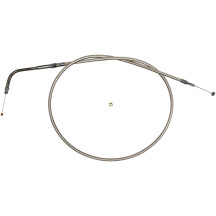 Polished Stainless Steel Braided Throttle/Idle Cable — 34-3/4" housing, 45° elbow, Silver