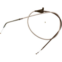 Polished Stainless Steel Braided Throttle/Idle Cable — 38-3/8" housing, 70° elbow, Silver