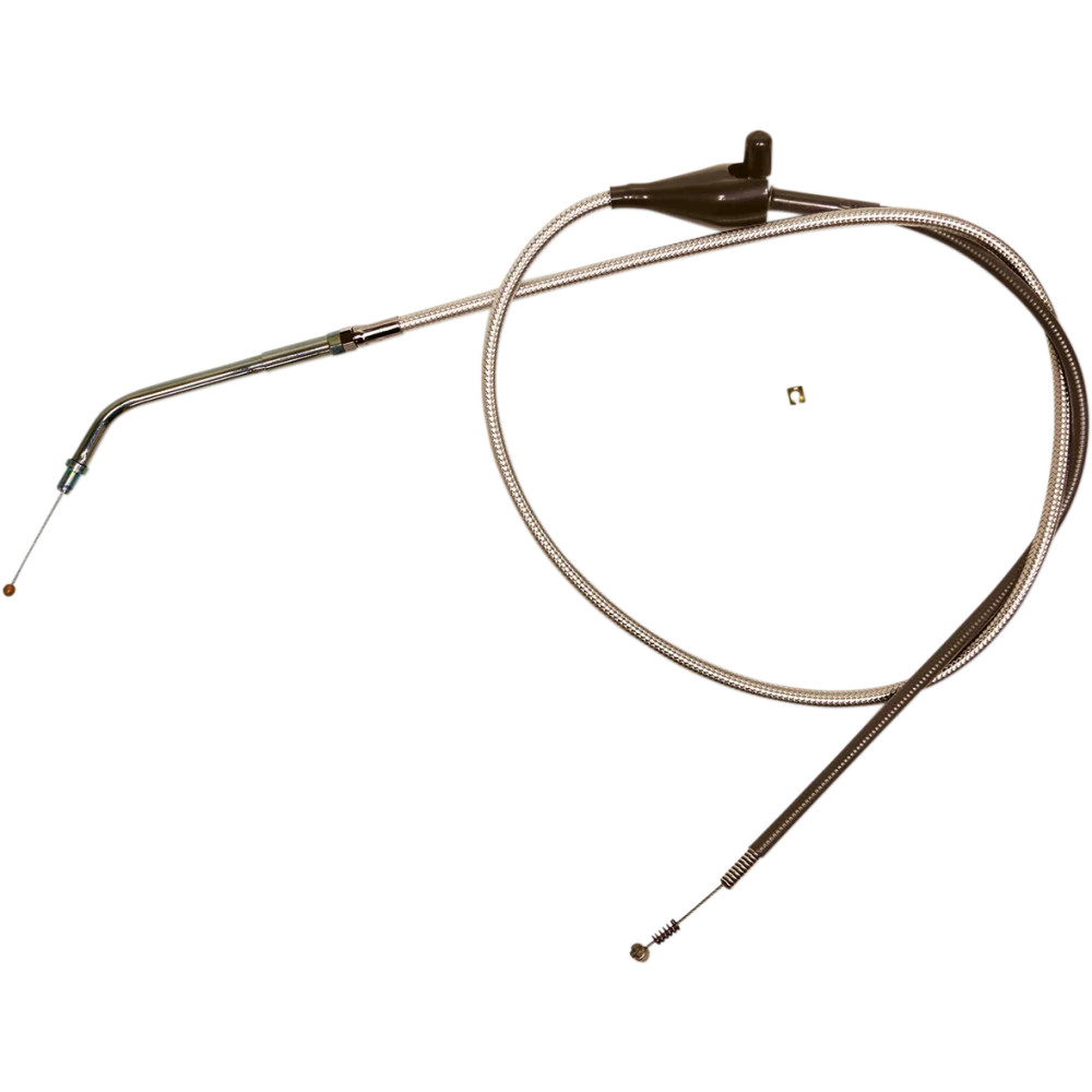 Polished Stainless Steel Braided Throttle/Idle Cable — 38-3/8" housing, 70° elbow, Silver