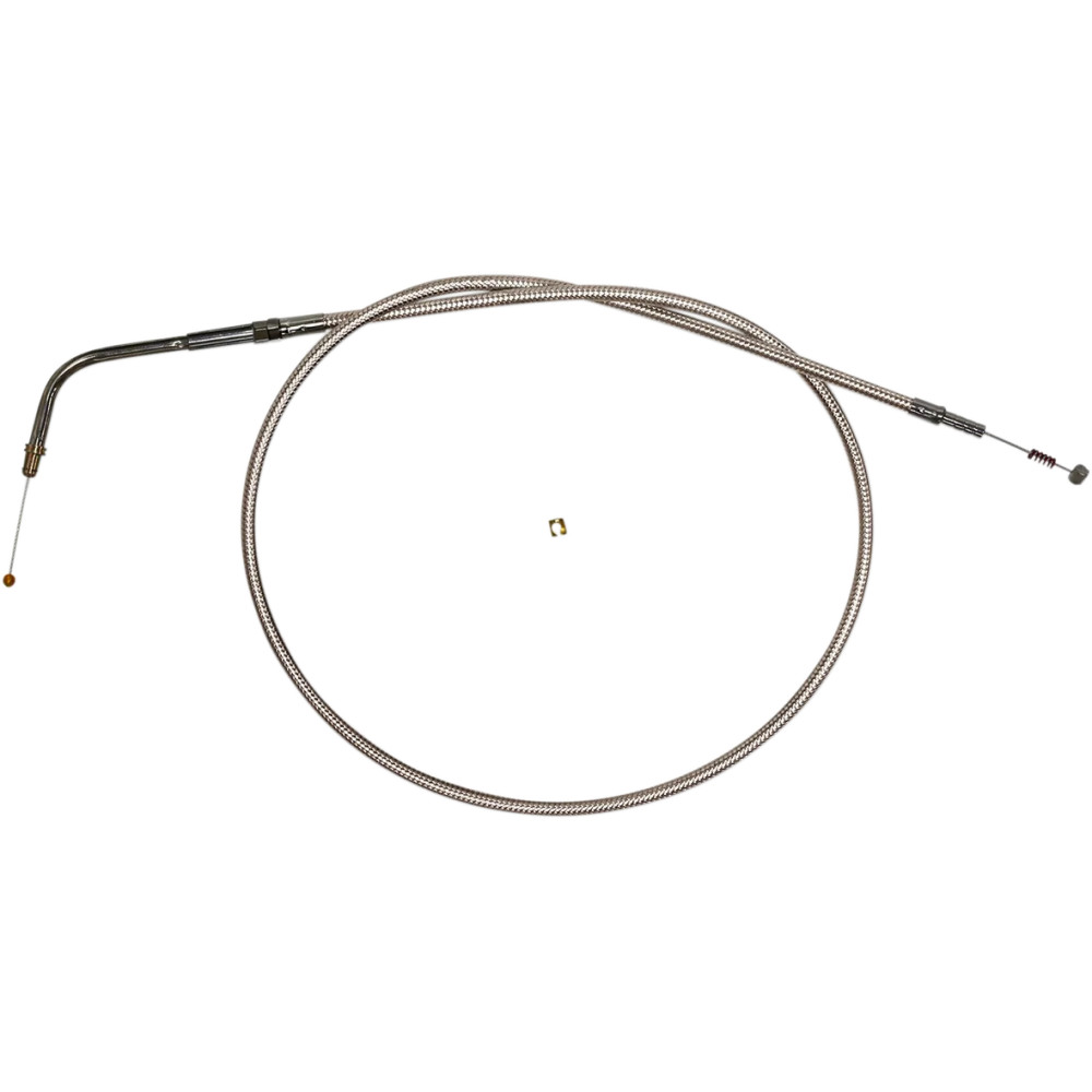 Polished Stainless Steel Braided Throttle/Idle Cable — 34-3/4" housing, 45° elbow, Silver