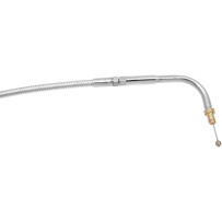 Polished Stainless Steel Braided Throttle/Idle Cable — Housing length 49.5", travel 4.75", Idle, Silver