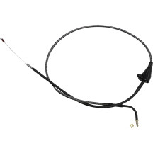 KARBONFIBR Braided Throttle/Idle Cable — 64 cm (25-1/8") housing, 12.4 cm (4-7/8") travel, 90° elbow, Idle/Cruise, Silver