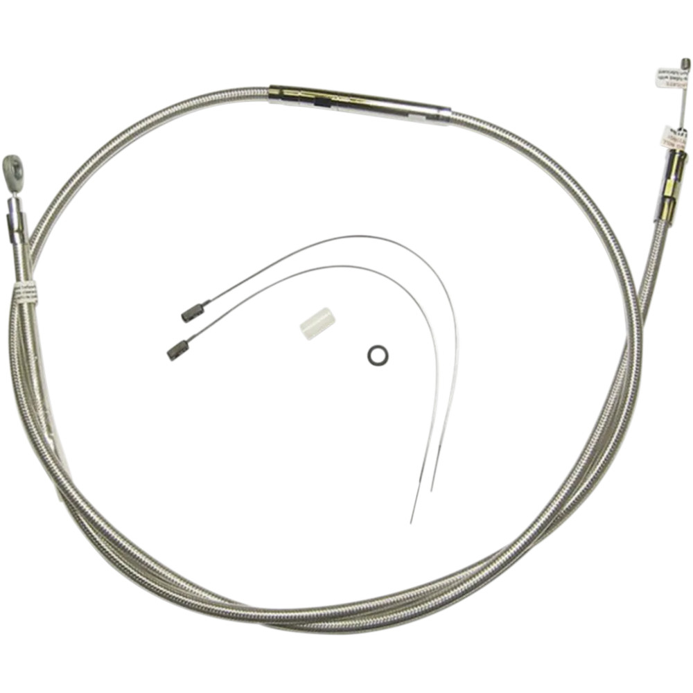 High-Efficiency Polished Stainless Clutch Cable — 174.5 cm housing, 79 mm travel, 80 cm adjuster, Silver polished