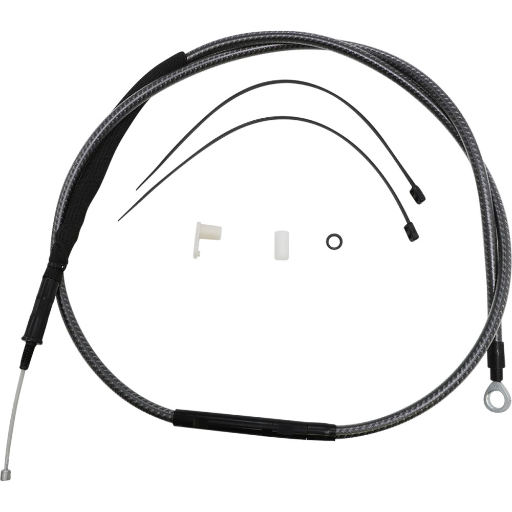 High-Efficiency Polished KARBONFIBR Clutch Cable — 164.5 cm (64-11/16") housing, 79 mm (3-1/8") travel, Silver polished