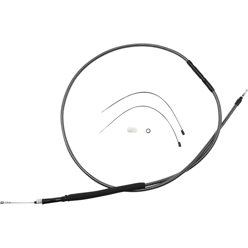 High-Efficiency Polished KARBONFIBR Clutch Cable — 74-11/16" housing, 3-1/2" travel, 25-7/16" adjuster, Polished Silver