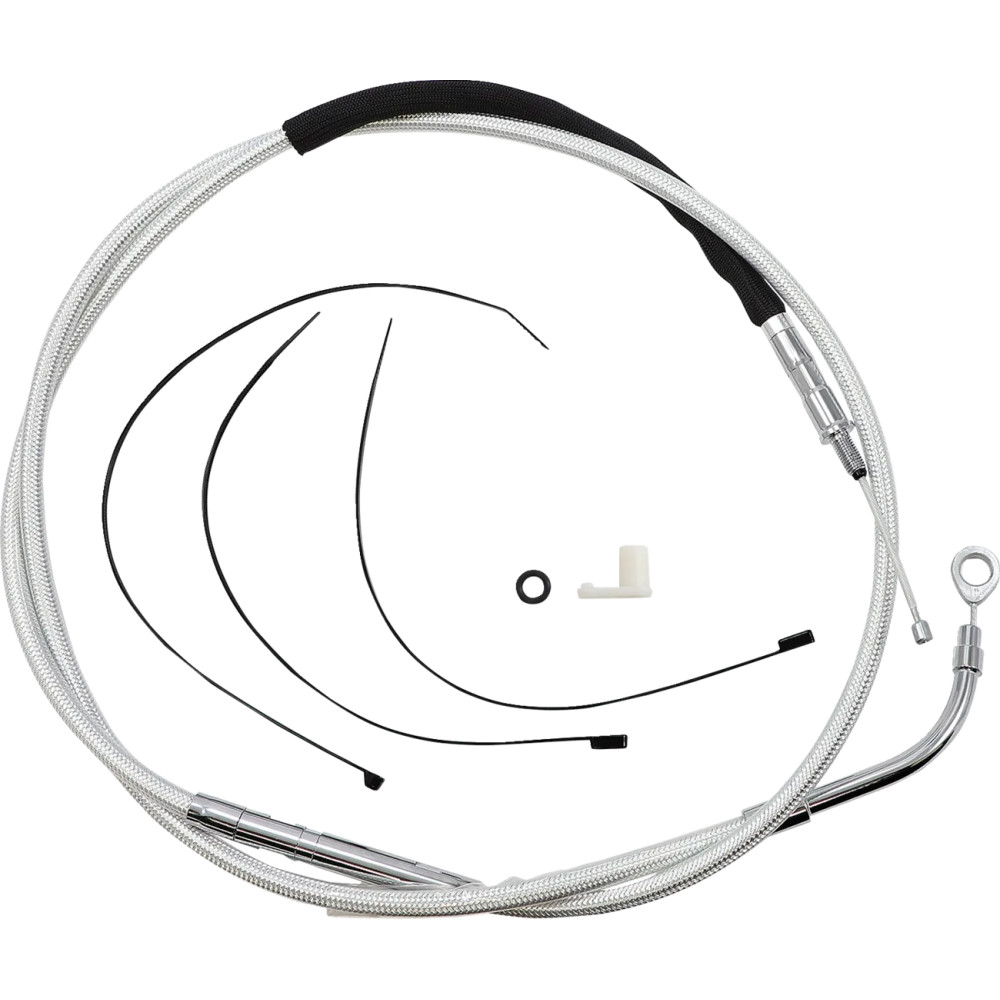 High-Efficiency Braided Sterling Chromite II® Clutch Cable — 71-3/4" housing, 3-1/2" travel, 25-7/16" adjuster, Chrome