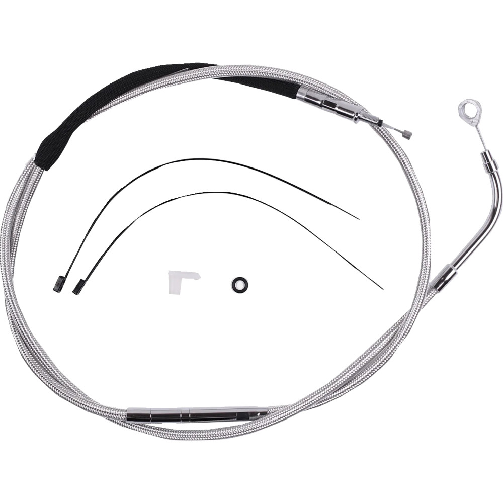 High-Efficiency Polished Stainless Clutch Cable — 67-3/4 in housing, 3-1/2 in travel, 25-7/16 in adjuster