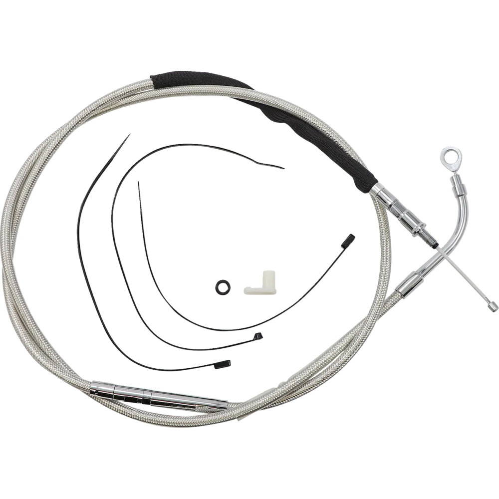 High-Efficiency Polished Stainless Clutch Cable — 182.5 cm housing, 89 mm travel, Silver polished