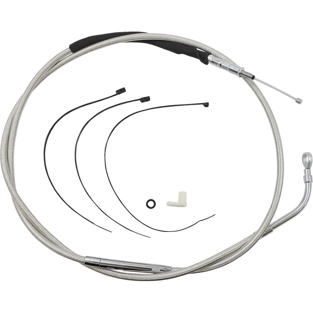 High-Efficiency Polished Stainless Clutch Cable — Housing length 75-3/4", Travel 3-1/2"