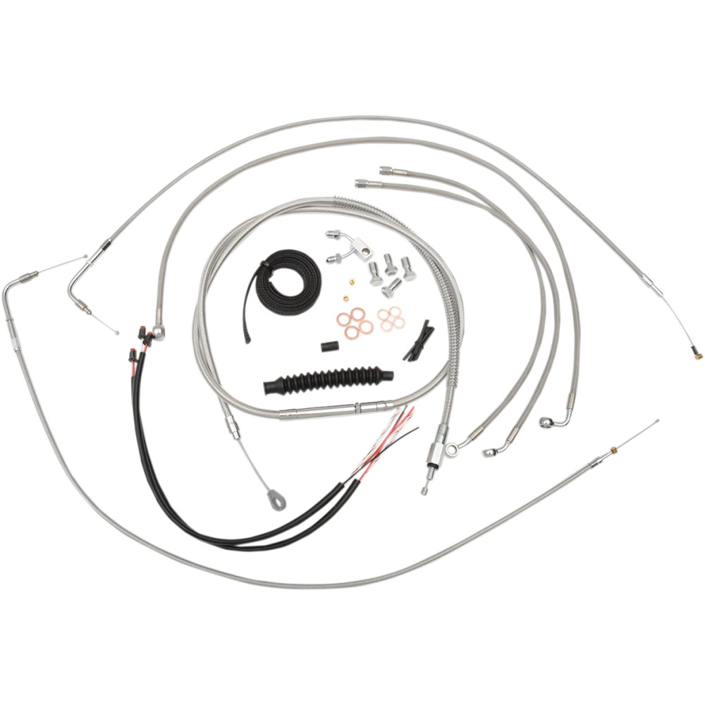 Complete Stainless Braided Handlebar Cable/Brake Line Kit — Fits 12"-14" handlebar height