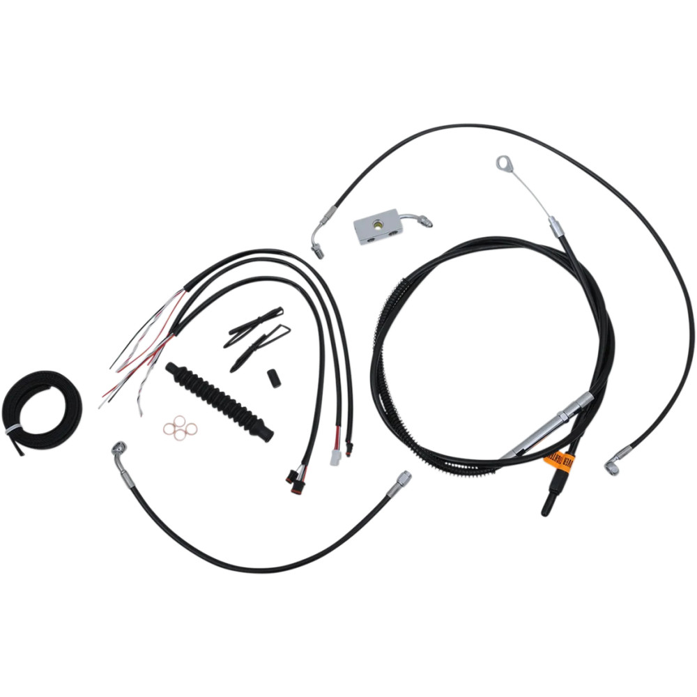 Kit completo de cables y latiguillos trenzados de vinilo negro para manillar — 38-43 cm
