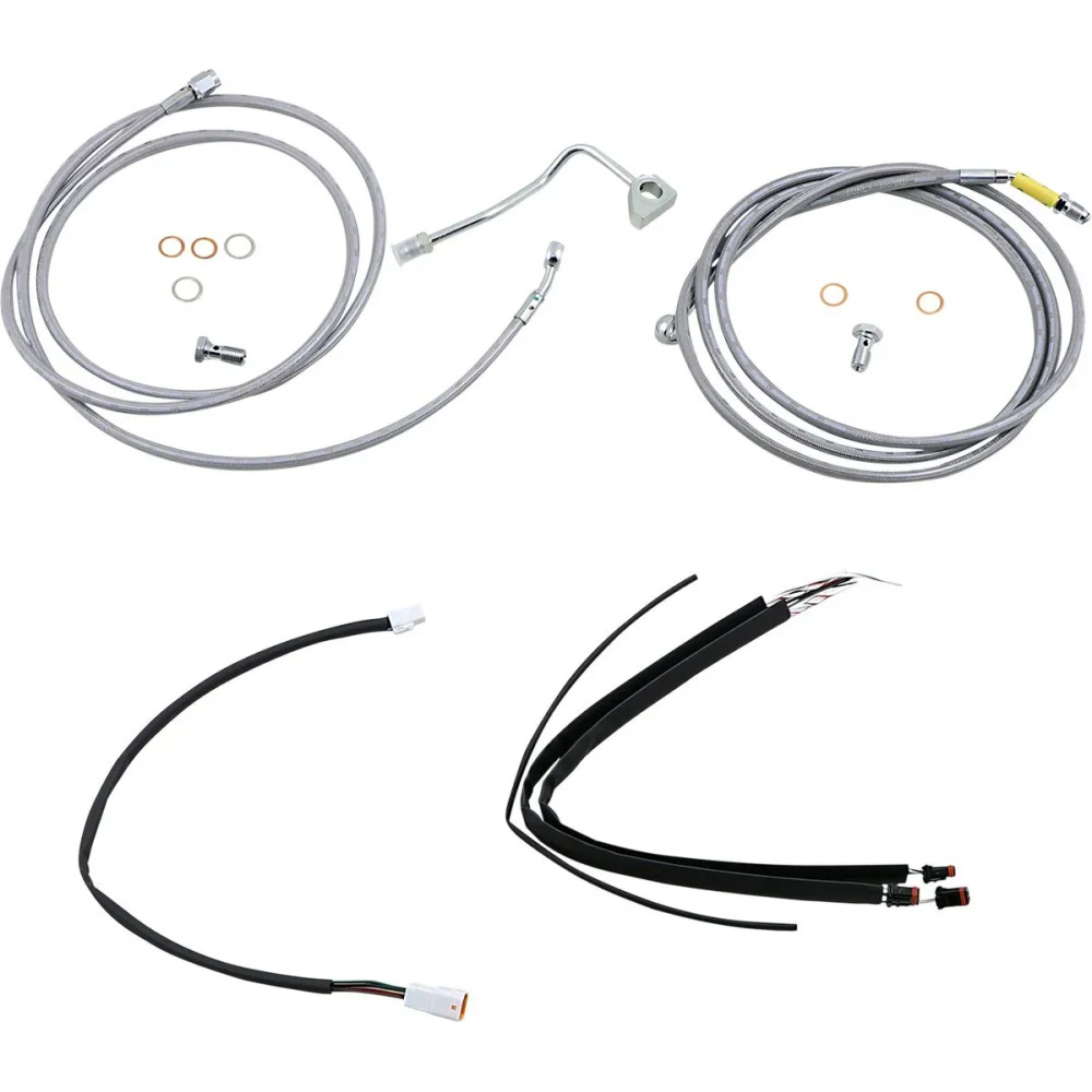 Kit completo de cables/latiguillos trenzados de acero inoxidable para manillar — 38 cm (15\"), Ape Hanger, plateado