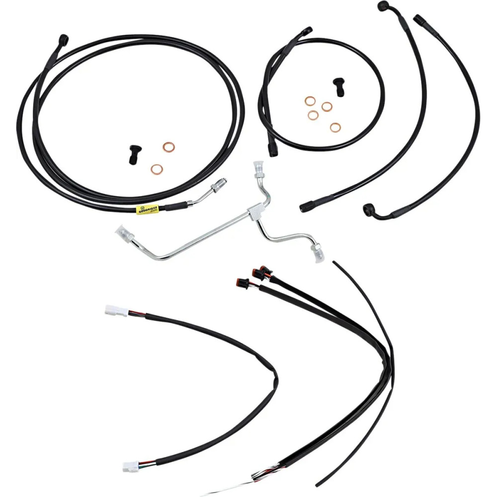 Complete Black Vinyl Handlebar Cable/Line Kit for Ape Hangers — 38 cm (15"), Black