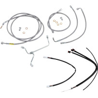 Complete Stainless Braided Handlebar Cable/Brake Line Kit — 38 cm (15") risers, Ape hanger, Natural finish