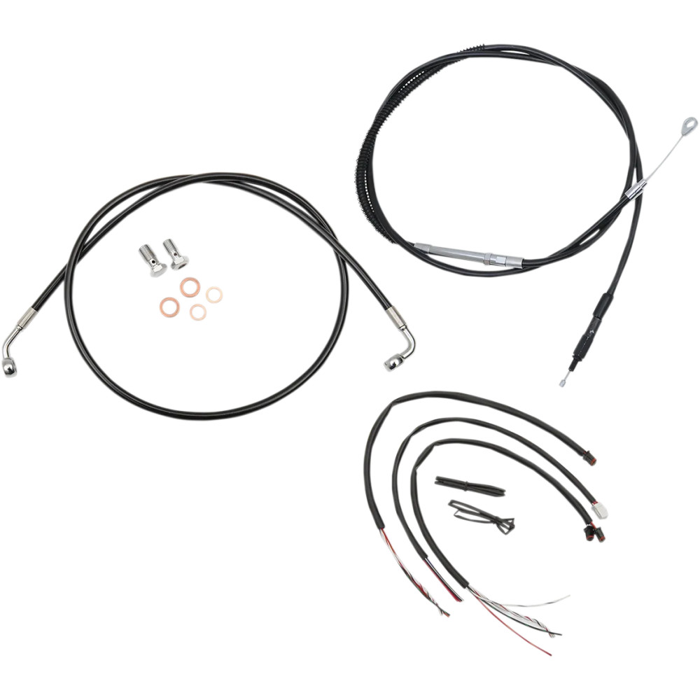 Kit completo de cables y latiguillos trenzados de vinilo negros para manillar/freno — Altura manillar 38 cm–43 cm (15"–17")