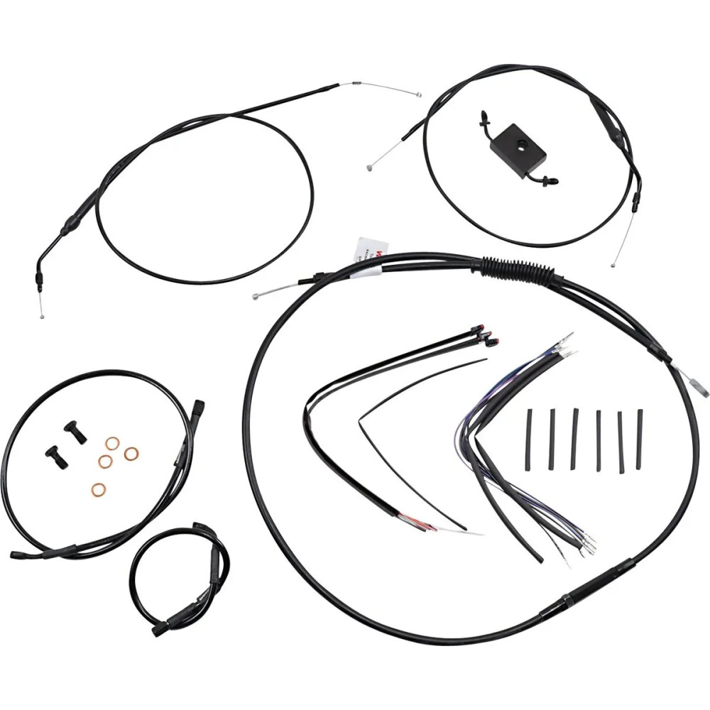 Extended Handlebar Cable and Brake Line Kit for Sportsters with ABS — 16" (40.5 cm) fit, ape hanger, black