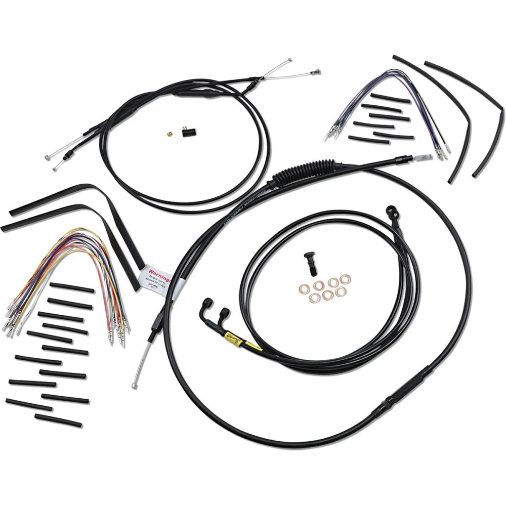 Complete Black Vinyl Handlebar Cable/Line Kit for Ape Hangers — 12" height, Black