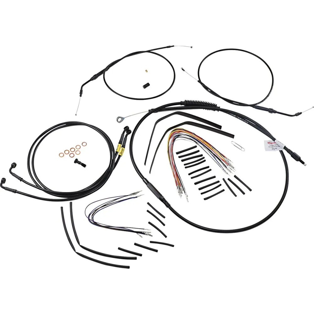 Complete Black Vinyl Handlebar Cable/Line Kit for Ape Hangers — 12" risers, Black