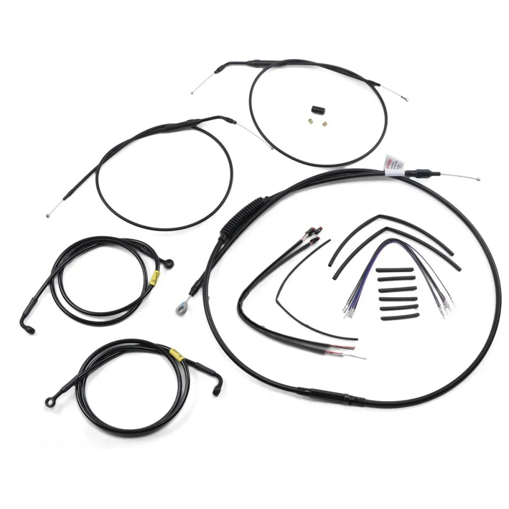 Complete Black Vinyl Handlebar Cable/Line Kit for Ape Hangers — Fits handlebar height 35.5 cm (14"), Non-ABS