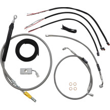 Kit completo de cables y latiguillos trenzados de acero inoxidable para manillar — 38 cm–43 cm (15"–17"), plateado