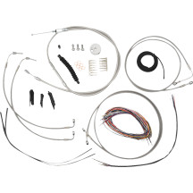 Kit completo de cables de manillar y latiguillos trenzados de acero inoxidable — ajuste estándar, curvatura mini, plateado
