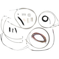 Kit completo de cables de manillar y latiguillos trenzados de acero inoxidable — ajuste estándar, curvatura mini, plateado