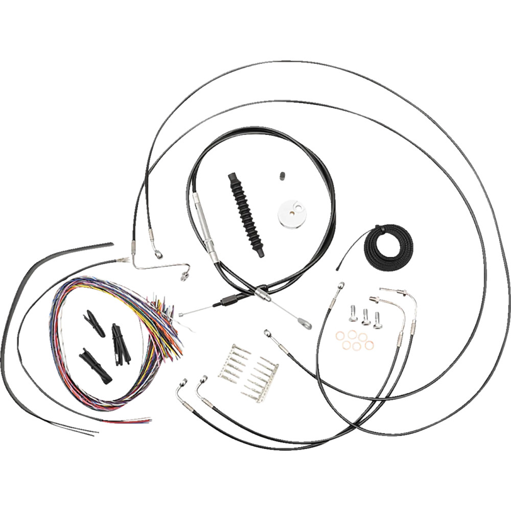 Kit completo de cables trenzados de vinilo negros para manillar / líneas de freno — Negro, para altura de manillar estándar, cur