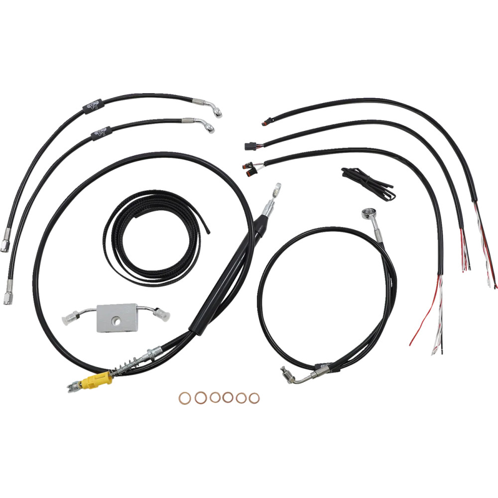 Kit completo de cables trenzados de vinilo negro para manillar (línea de freno/embrague) — 18"-20"